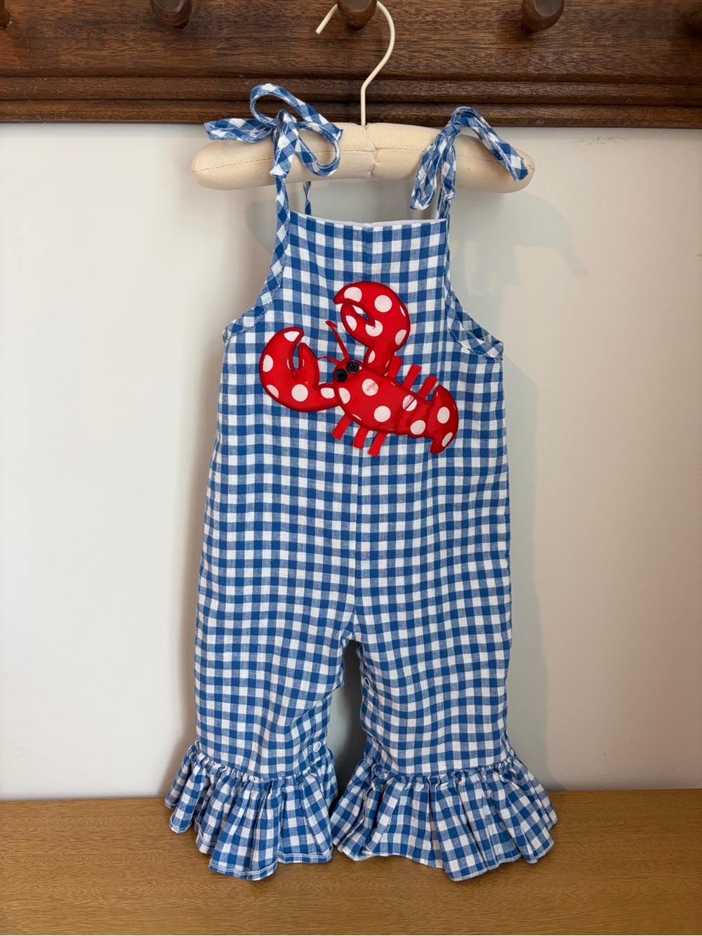 Mud Pie Blue Gingham Lobster Toddler Jumpsuit